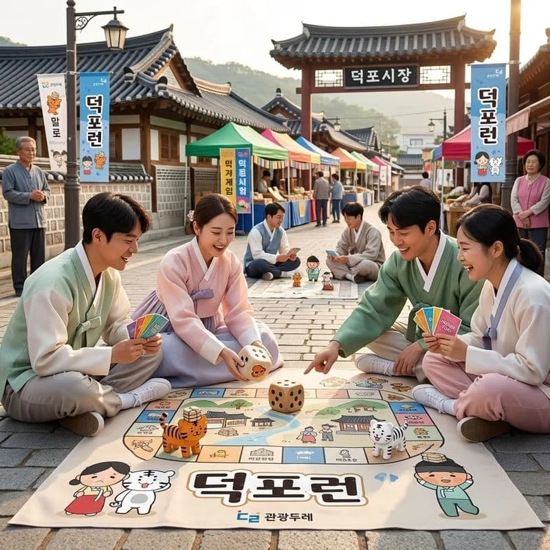덕포런 보드 위 캐릭터 말을 손으로 옮기는 장면
